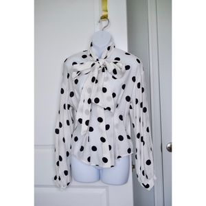 White/Navy Polka Dot Blouse (Size 2)